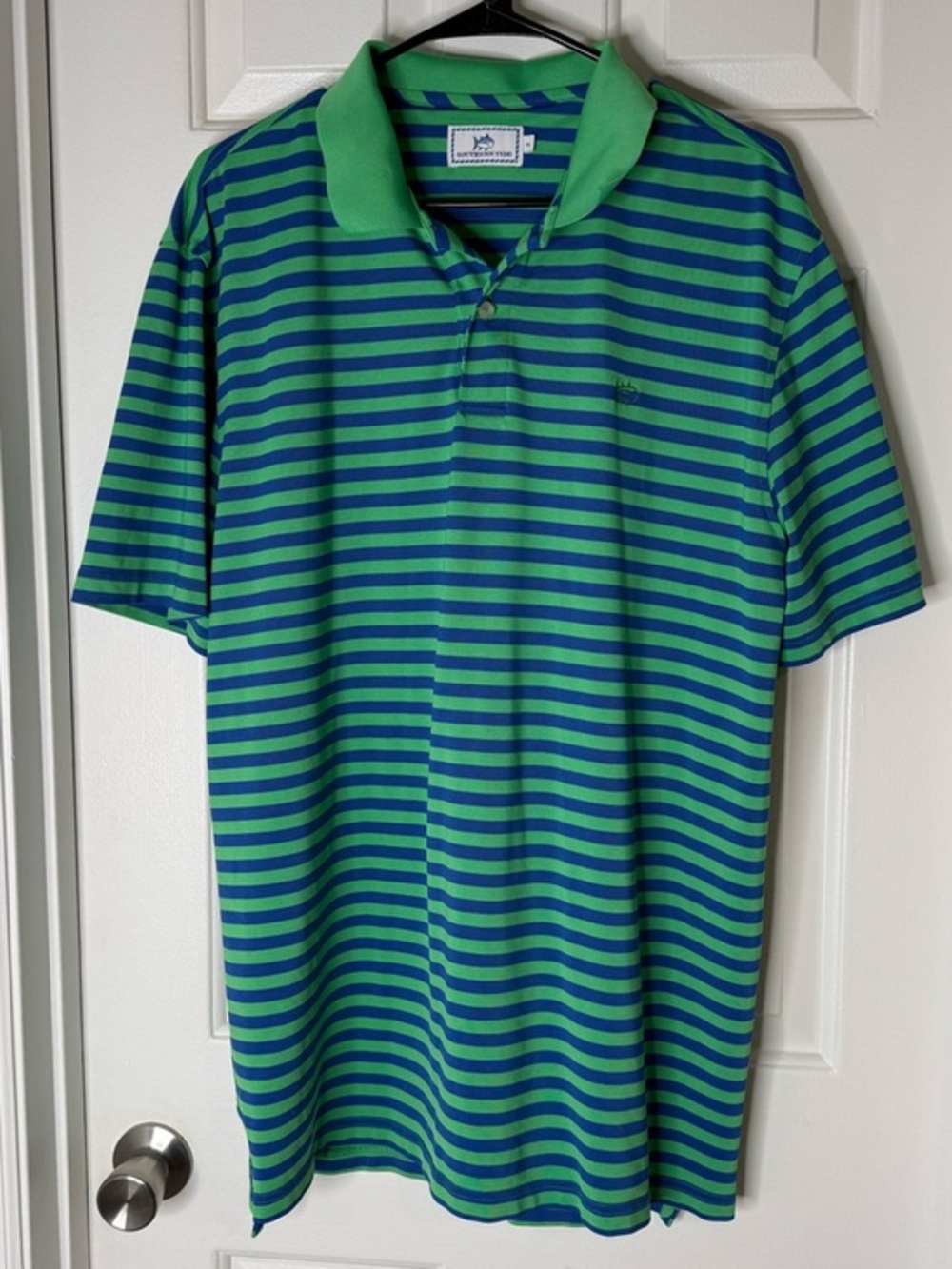 Southern Tide Green and Blue Striped Polo